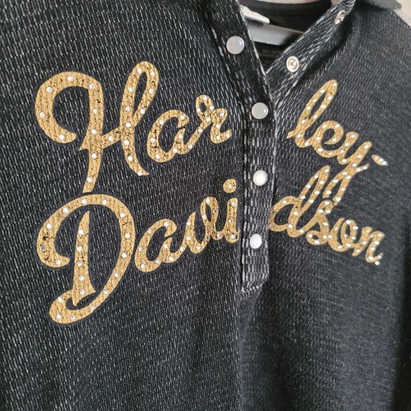 Harley Davidson Gray Thermal Long Sleeve Shirt Stars Stars Pearl Snap Womens XL - Picture 5 of 16